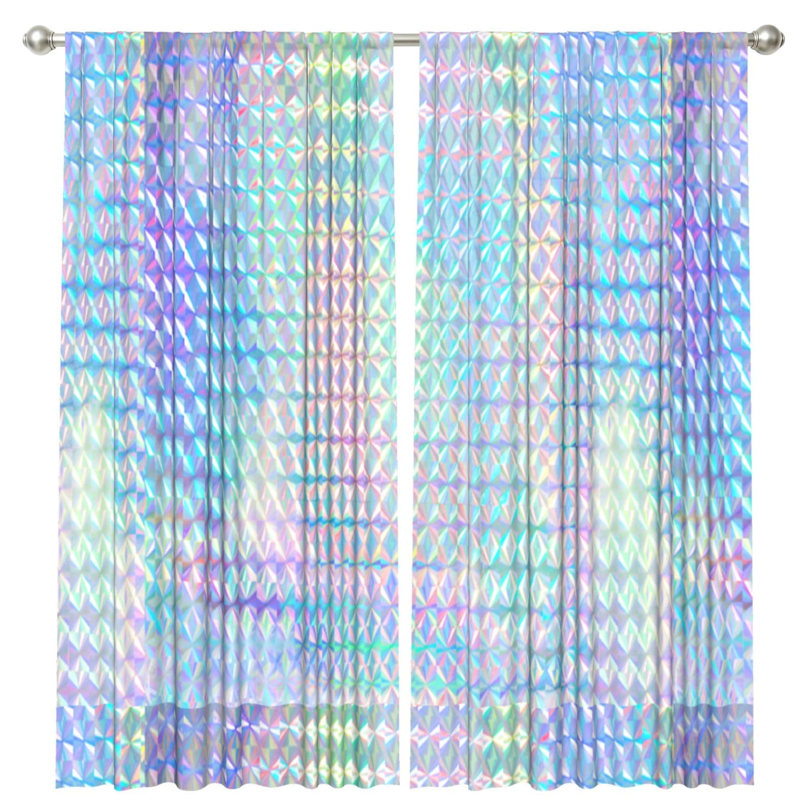InOmak Colourful Rainbow Colour Hologram Holographic, 2 Panels Window Curtains 52 x 84 Inch Blackout Curtains for Living Room Bedroom