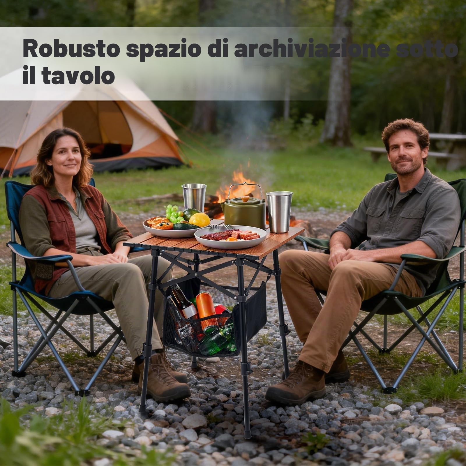 Odoland Tavolo da Campeggio Pieghevole con Robusta Borsa Portaoggetti, Regolabile in Altezza, Portatile, Leggero, Tavolo da Spiaggia per Picnic all'aperto, Escursioni, Viaggi