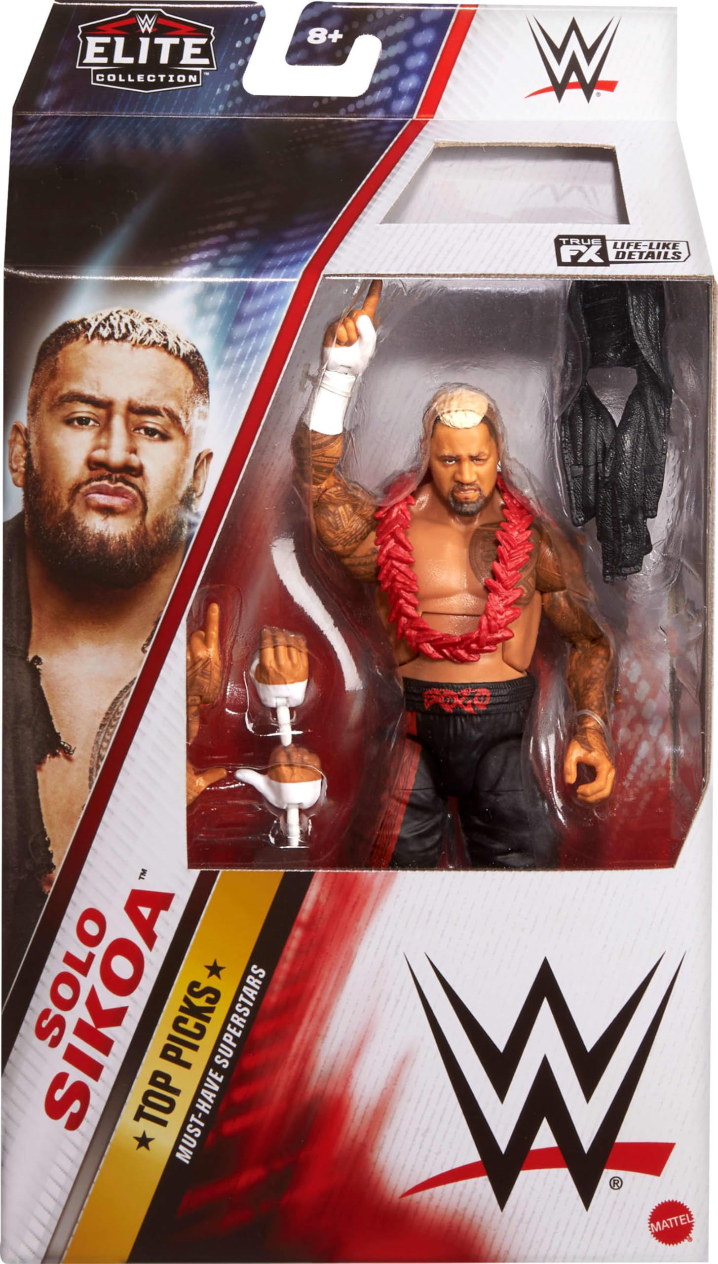 Mattel WWE Elite Collection Top Picks Sola Sikoa Figurka akcji i akcesoria do kolekcjonowania z wymiennymi rękami, pierścieniem, 25 punktów artykulacji