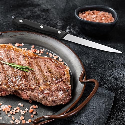 Miniatura 6 de Lasnten Juego de 100 cuchillos de carne de acero inoxidable de 8.78 pulgadas, cuchillos de carne de punta puntiaguda, mango de plástico, cuchillo