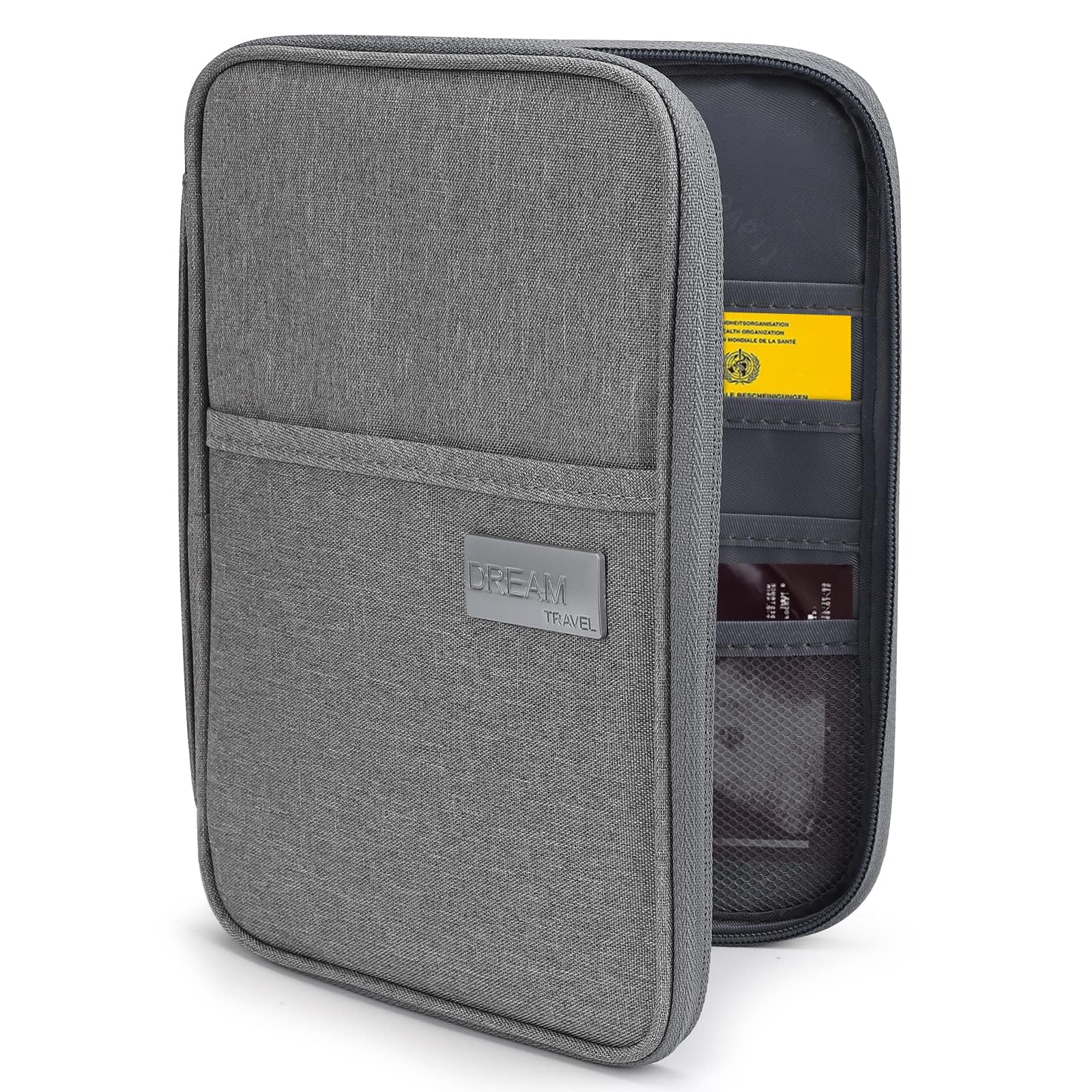 Organisateur de voyage avec fermeture éclair, porte-documents en tissu Oxford, organisateur multifonctionnel pour passeport et cartes, gris