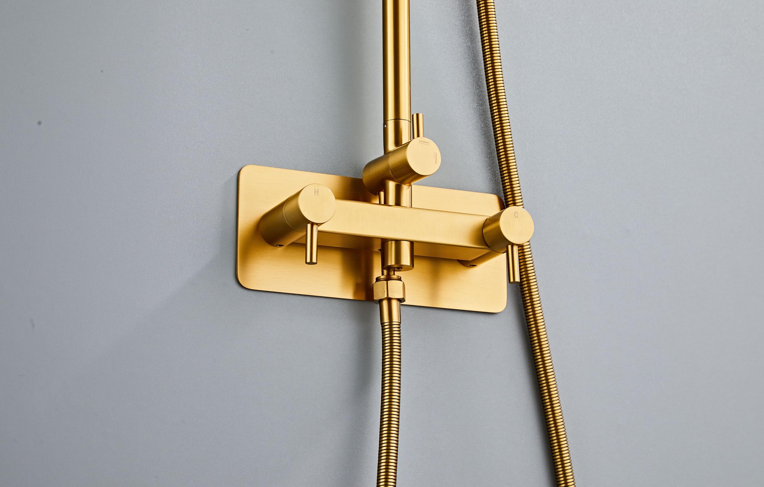 Douche de jardin en acier inoxydable - Douche d'extérieur de qualité supérieure pour le jardin - Avec thermostat, douchette à main et fonction anti-calcaire - Chaud et froid - Installation