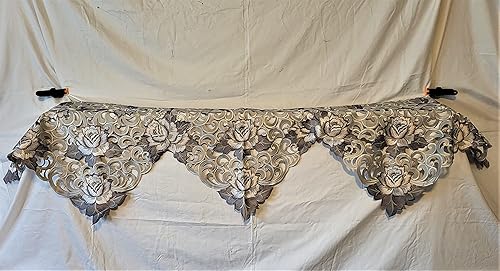 Miniatura 6 de Camino de chimenea con rosas de corte gris plateado en material hecho a mano, tamaño 84 x 27 pulgadas