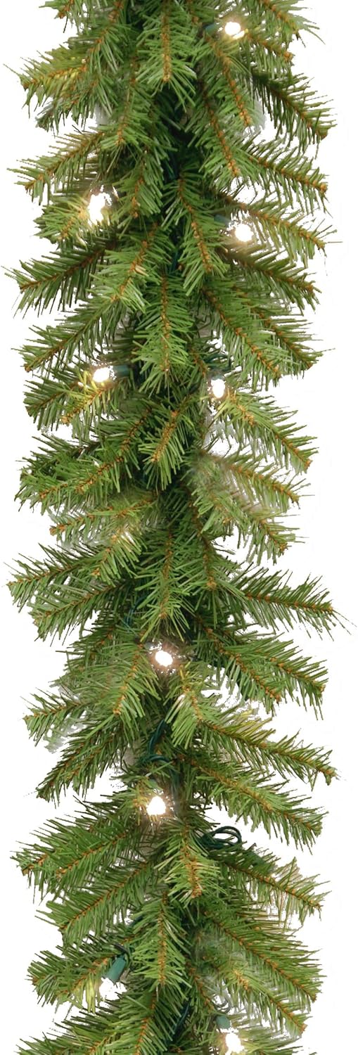 National Tree Company 9 ft Pre-Lit Norwood Fir Artificial Christmas Garland, Christmas Decoration with 50 Warm White LED Lights, 240 Tips, Timer, Green