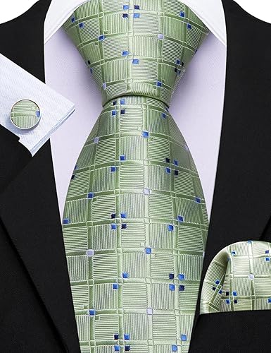 Miniatura 7 de BarryWang Juego de gemelos cuadrados de seda para hombre diseño de corbata bolsillo y corbatín de seda para negocios talla única