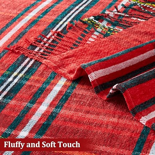Miniatura 3 de CAROMIO Manta de felpilla a cuadros navideños para sofá, color rojo y verde, manta de punto suave con flecos y borlas para el hogar, sofá, silla y
