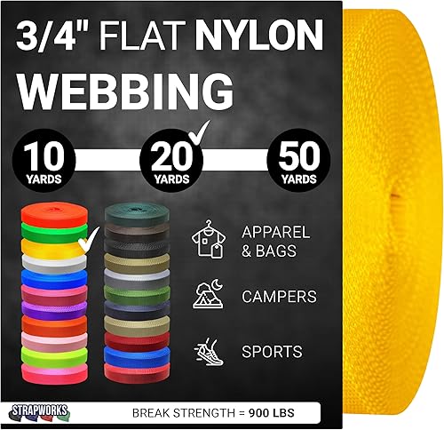 Miniatura 43 de Strapworks Rollo de correa de nailon resistente de 3/4 pulgadas para cinturón, mochila, eslinga, collar, correa, correas y más, 10, 20 o 50 yardas