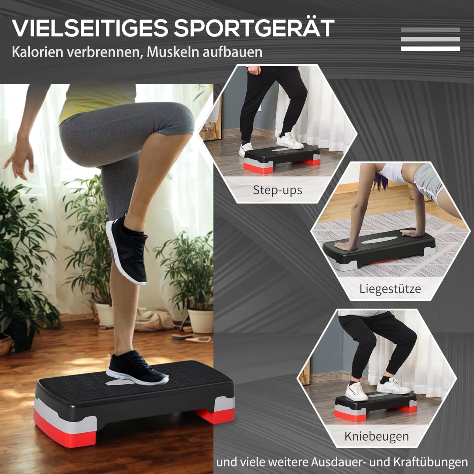 Steppbrett Fitness Aerobic Stepper Höhenverstellbar Step Bench Mit Stufen. Rutschfestes Trainingsgerät Für Büro Und Zuhause. Trainingsgeräte Für Zuhause