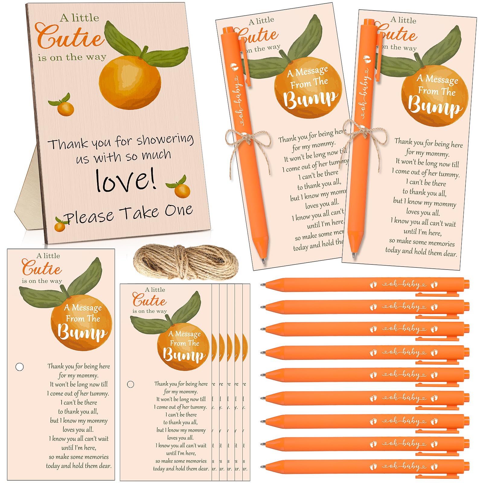 Sintuff 50 Set Baby Shower Favors for Guest 1 Thank You for Coming Sign 50 Ballpoint Pens 50 Thank You Cards with Twine Fall Baby Shower Return Gifts