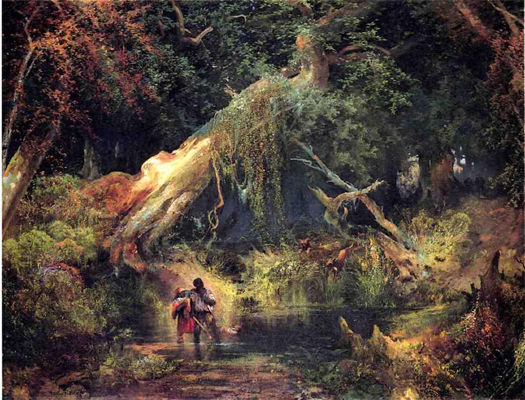 ARTXLXXBN Famous Painting Canvas Artwork Graffiti Print Slave Hunt Dismal Swamp Virginia by Thomas Moran Portrait Canvas Image for Home Decor 60x90cm