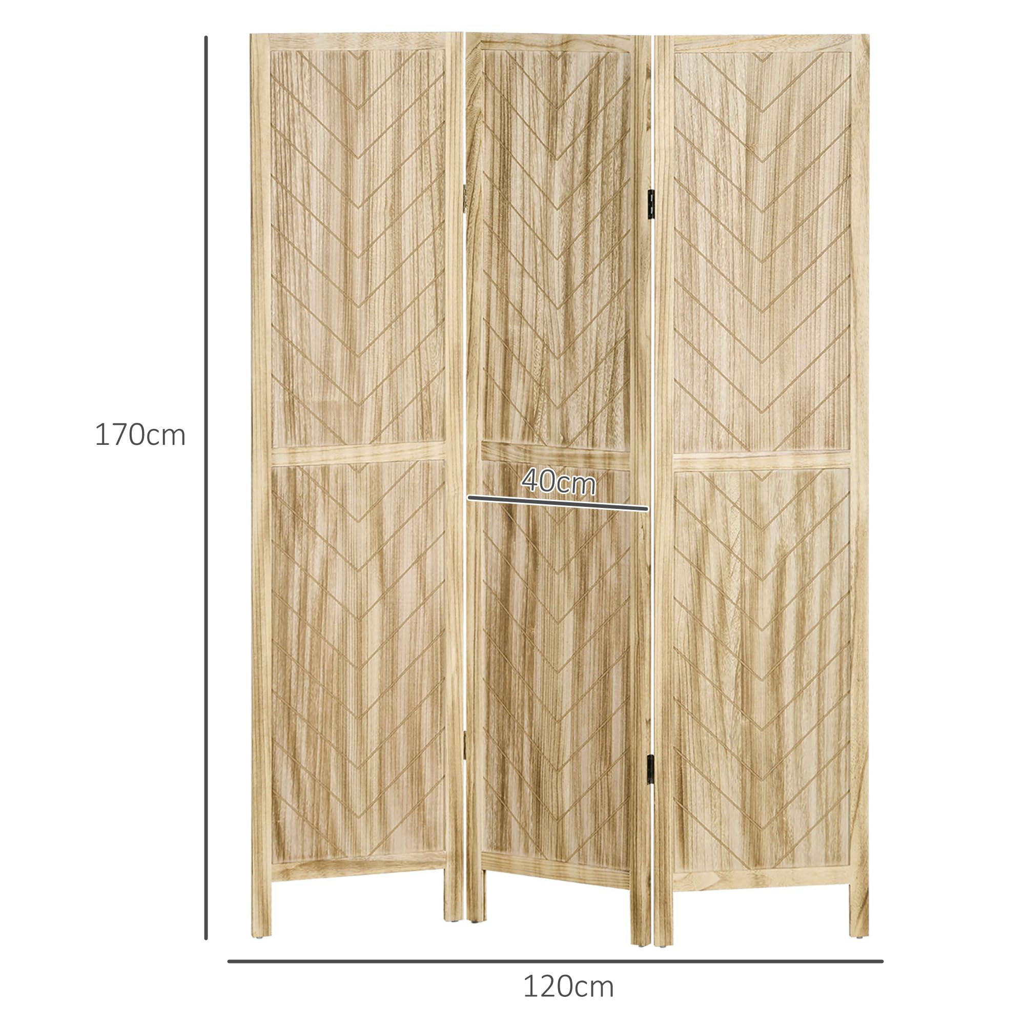 HOMCOM Paravento da Interno 3 Pannelli Pieghevole 120x170 cm Color Legno | a Spina di Pesce, Separé Divisorio Interno, in Legno