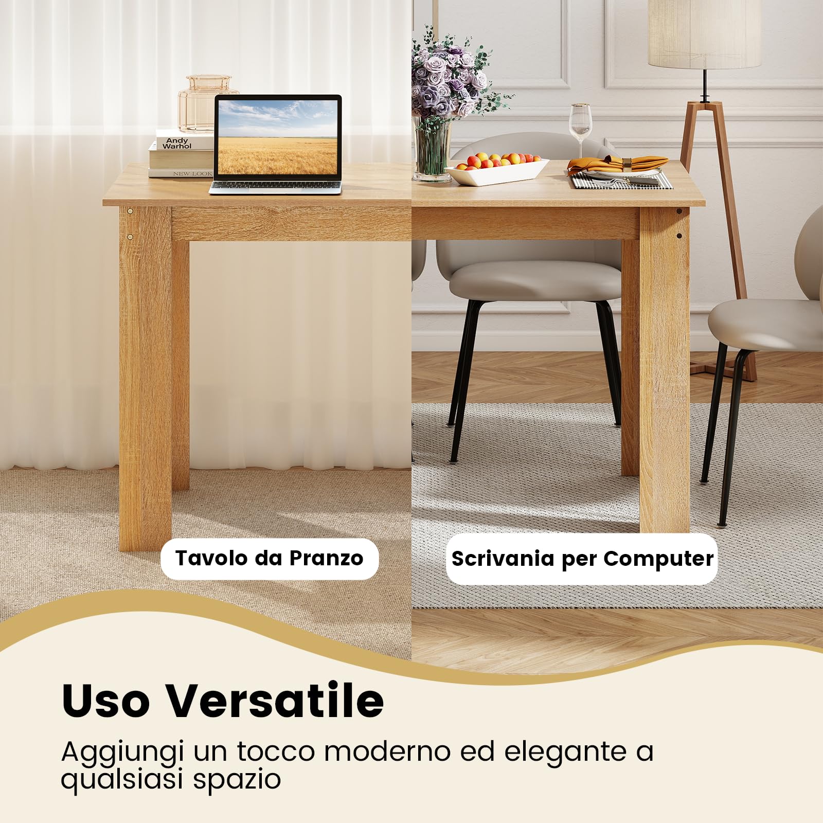 COSTWAY Tavolo da Pranzo 120 cm per 4-6 Persone, Tavolo Rettangolare in Legno in Stile Rustico, Tavolino Elegante per Cucina, Soggiorno e Sala da Pranzo, 120 x 70 x 75 cm