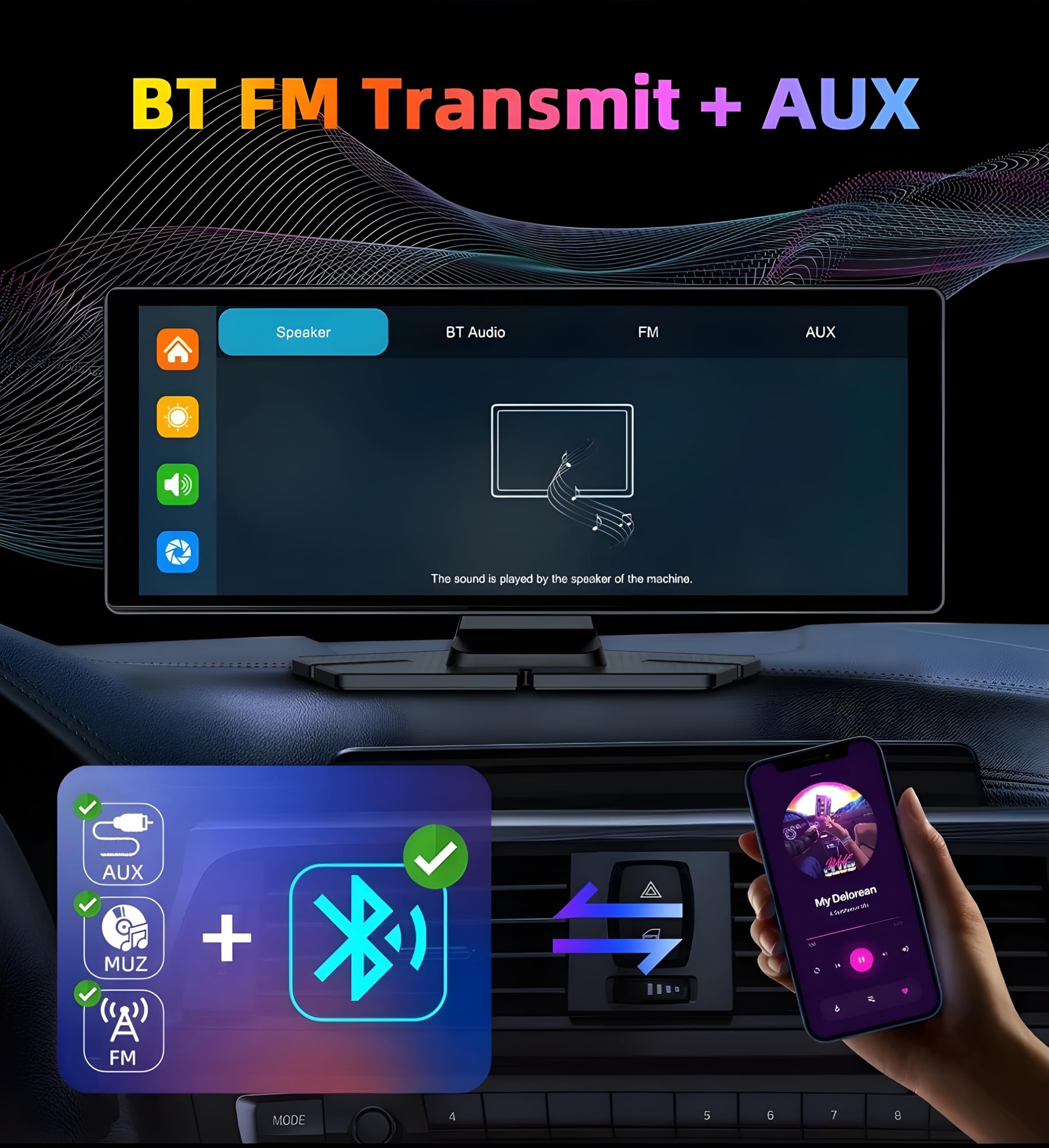 Schermo CarPlay per auto e Android senza fili da 10,26 pollici, IPS – Dashcam 4K + telecamera posteriore 1080p – Autoradio Bluetooth FM AUX – Plug & Play USB-C, scheda 64 GB – CarByNevo D4 Pro