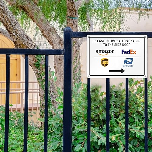 Miniatura 10 de SmartSign Letrero de metal "Please Deliver All Packages to The Side Door" de 10 x 14 pulgadas con flecha izquierda y símbolos, aluminio laminado