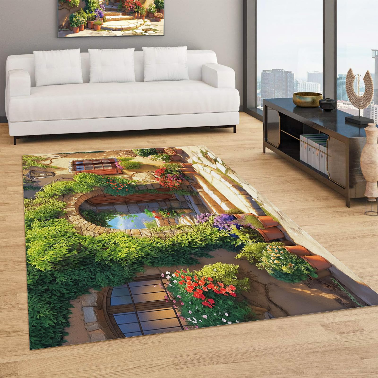 Tapis lavable moderne 150x210 cm à poils ras et dossier antidérapant