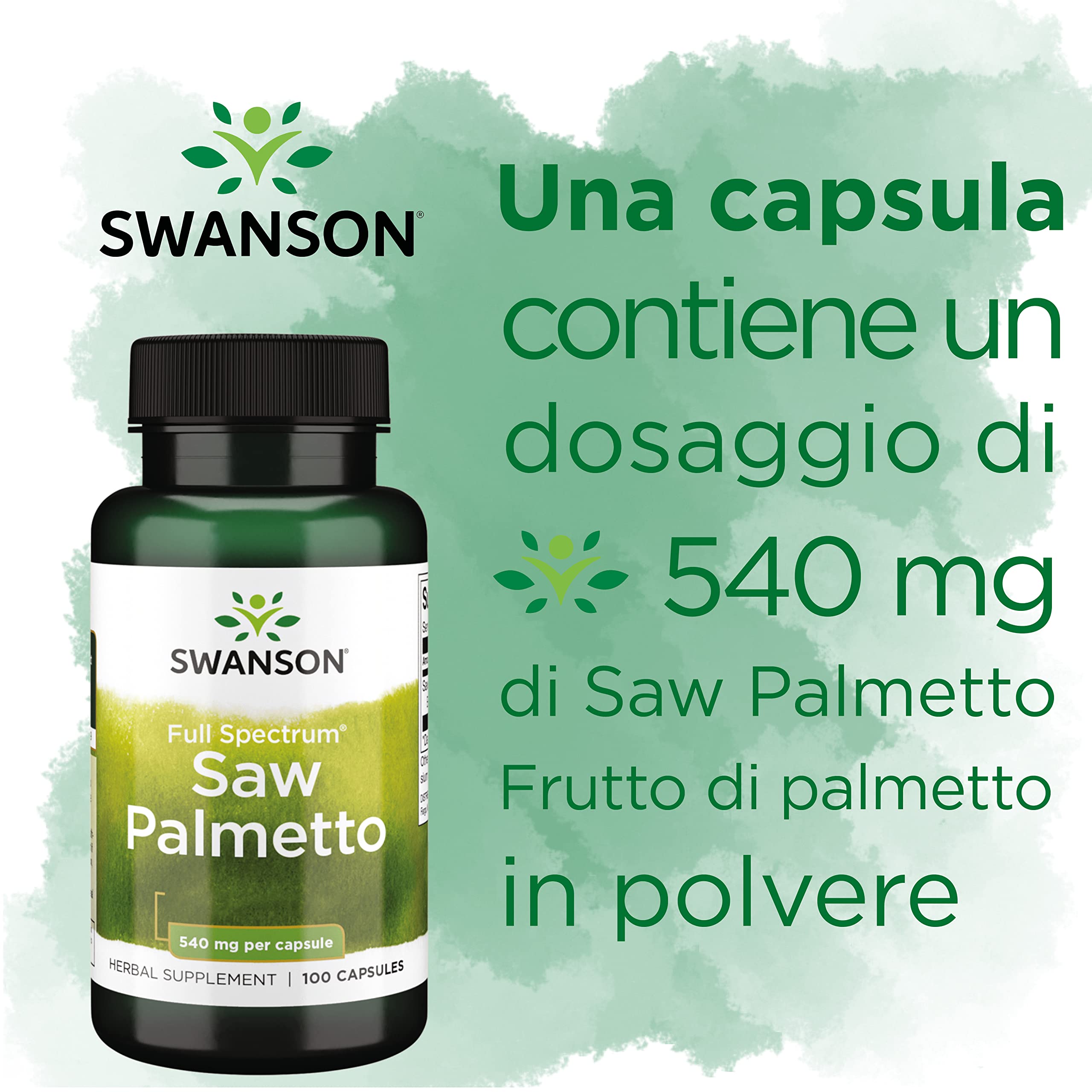 Swanson, Saw Palmetto, 540mg, 100 Capsule, Alto Dosaggio, Testato in Laboratorio, Senza Soia, Senza Glutine, non OGM