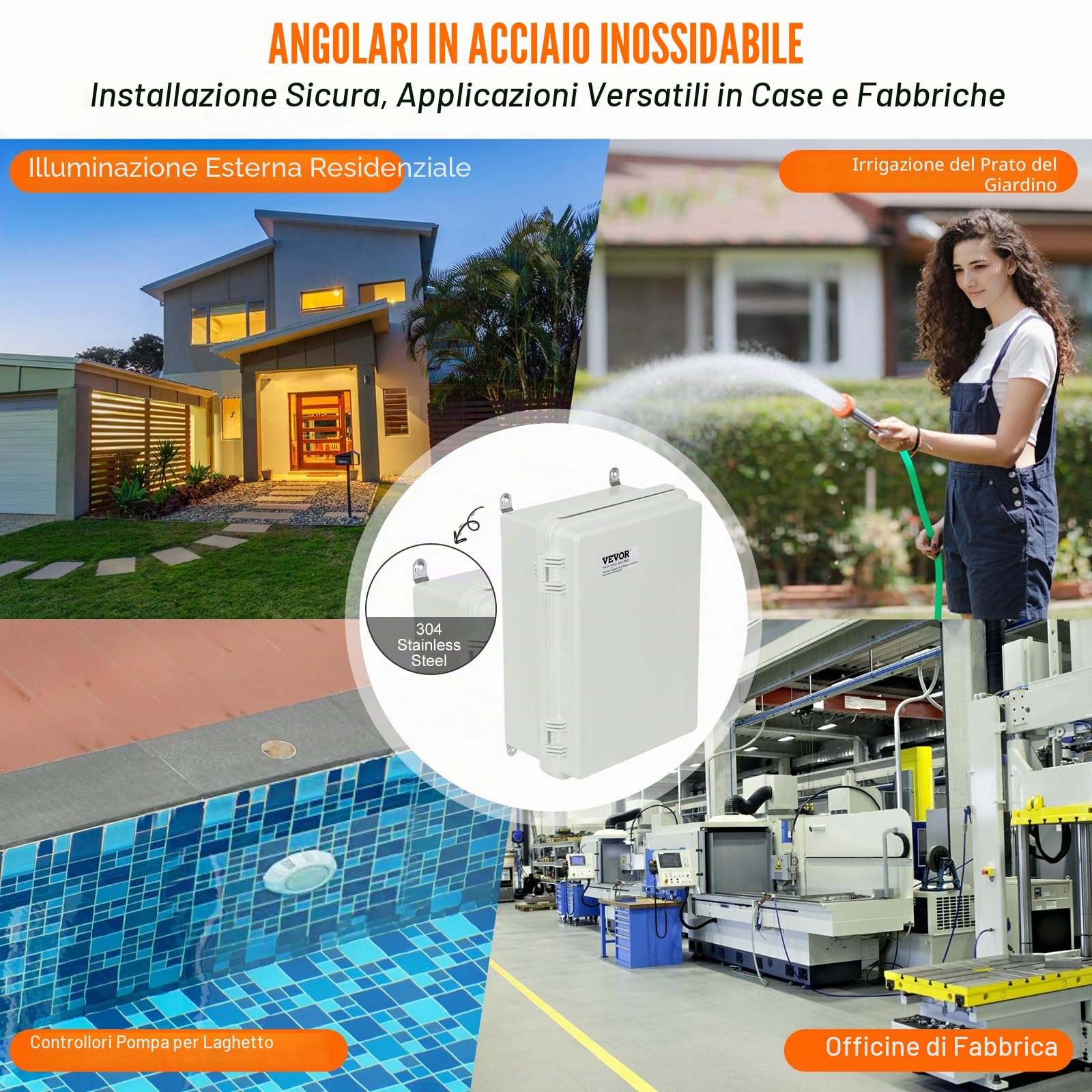 VEVOR Scatola di Giunzione Elettrica per Esterni, 16,93 x 12,99 x 7,09 Pollici, Scatola di Recinzione Elettrica in Plastica ABS con Chiusura a Cerniera in Acciaio Inossidabile, IP67 Antipolvere