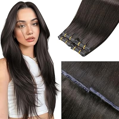 LaaVoo Doppelseitige Tressen Extensions Echthaar Braun Tressen Echthaar Salonqualität mit Mikroperlen Haarverlängerungen Echthaar Unsichtbar nahtlos 45cm 50g #2