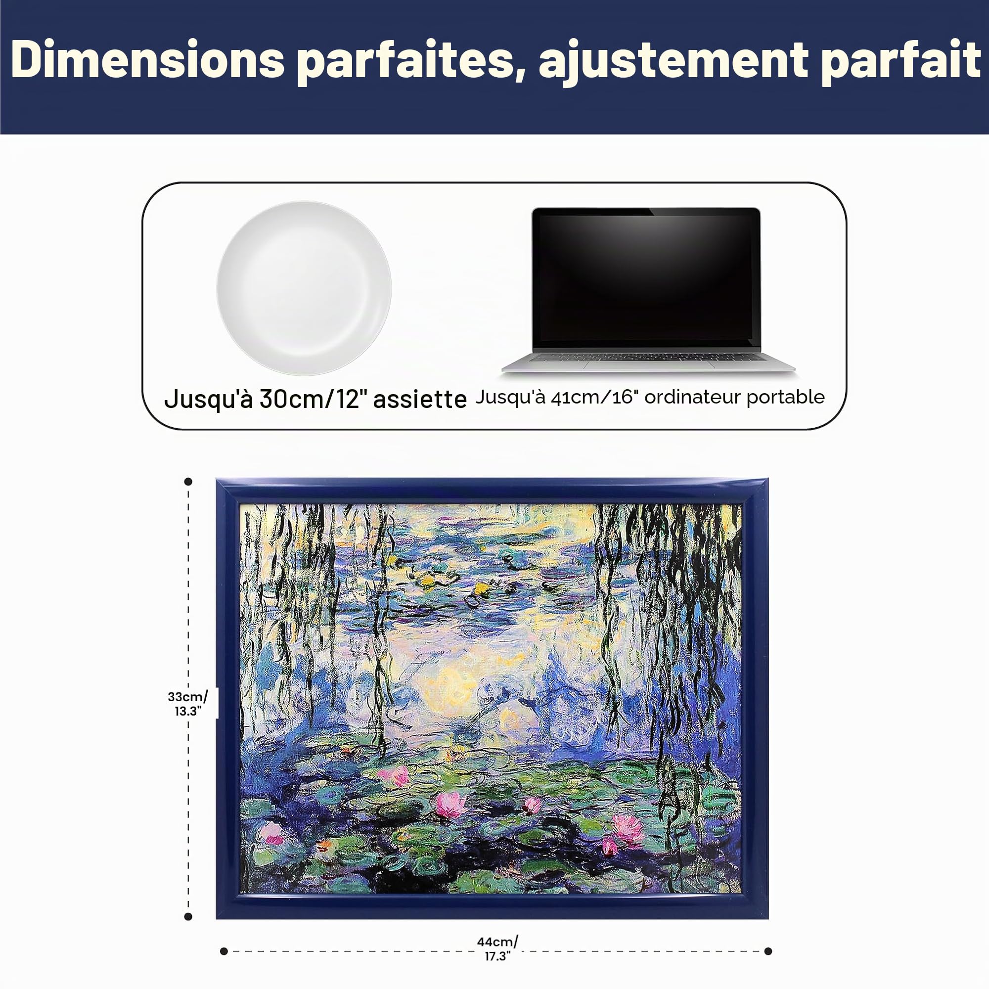 Lesser & Pavey Plateau rembourré avec Coussin rembourré pour Ordinateur Portable, Boissons, Nourriture, Petit-déjeuner, pour la Maison et Le Bureau – Claude Monet