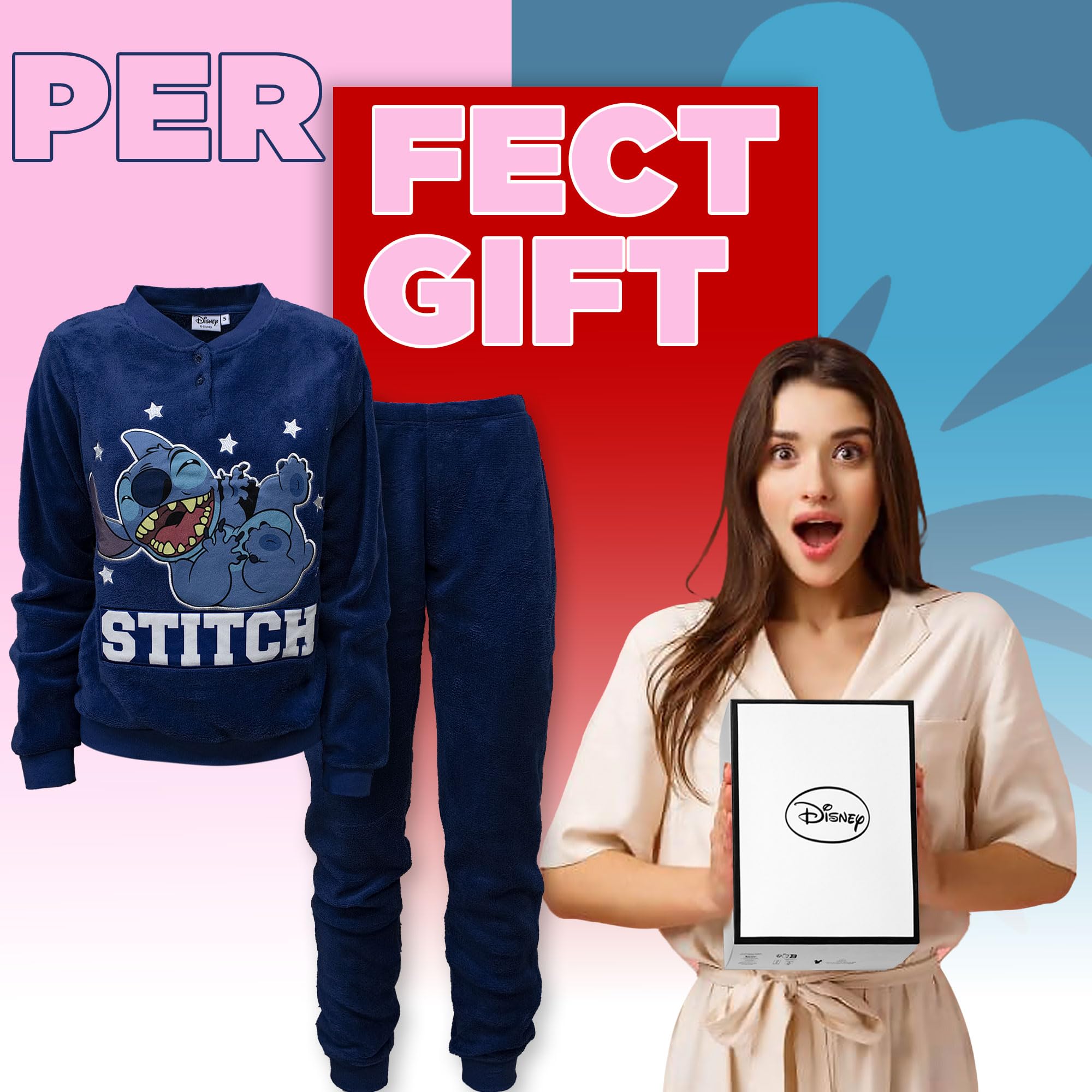 Disney Lilo und Stitch Schlafanzug für Damen, Mädchen, lang, Winter, aus Fleece, 7012