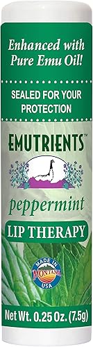 Montana Emu Ranch Bálsamo labial natural de 0.25 onzas, menta, terapia de labios de larga duración con aceite de emú