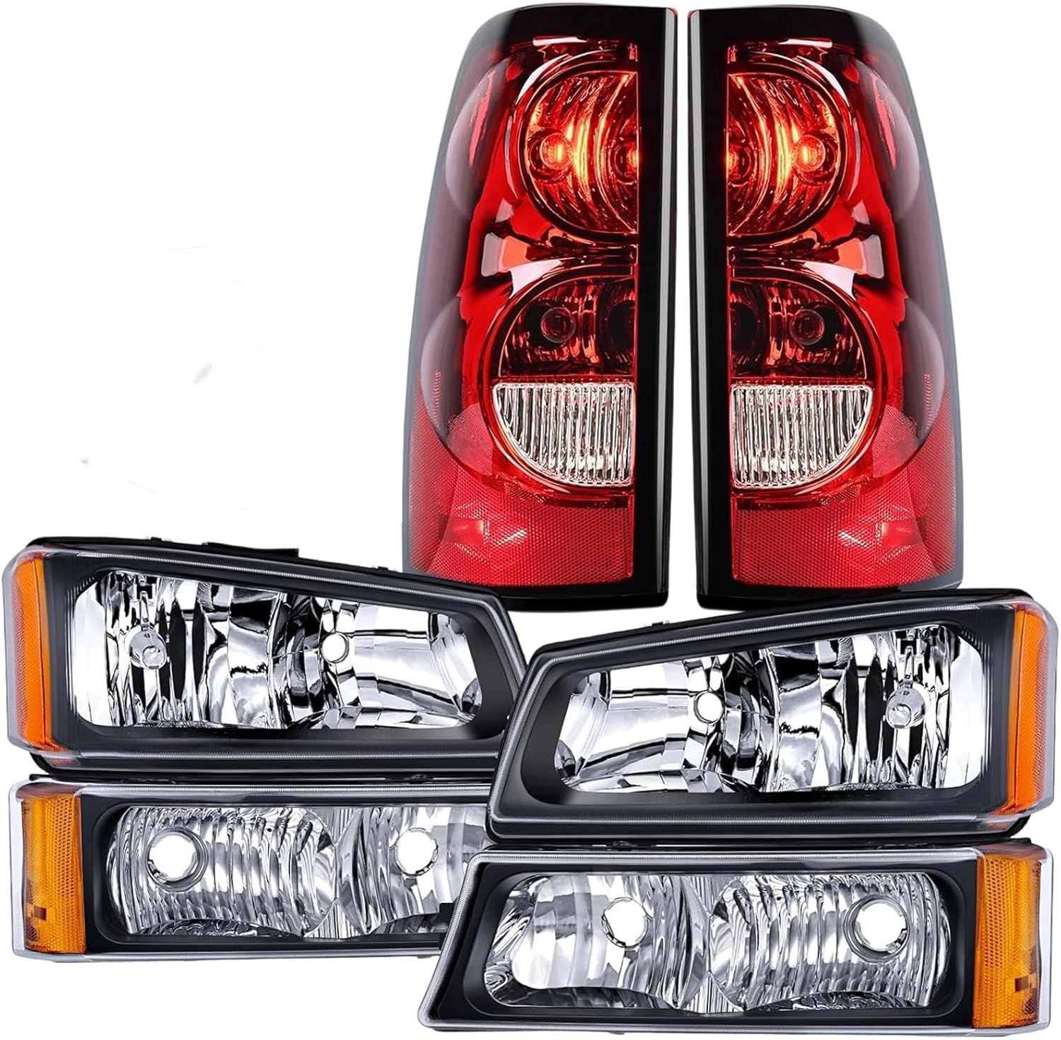 Headlights and Tail Lights Set For 2003-2006 Chevy Silverado 1500 2500 3500& HD Truck/2007 Silverado Classic LS LT SS WT Pickup Replacement Rear lamps and Black Housing Clear lens Headlamps(LH&RH)