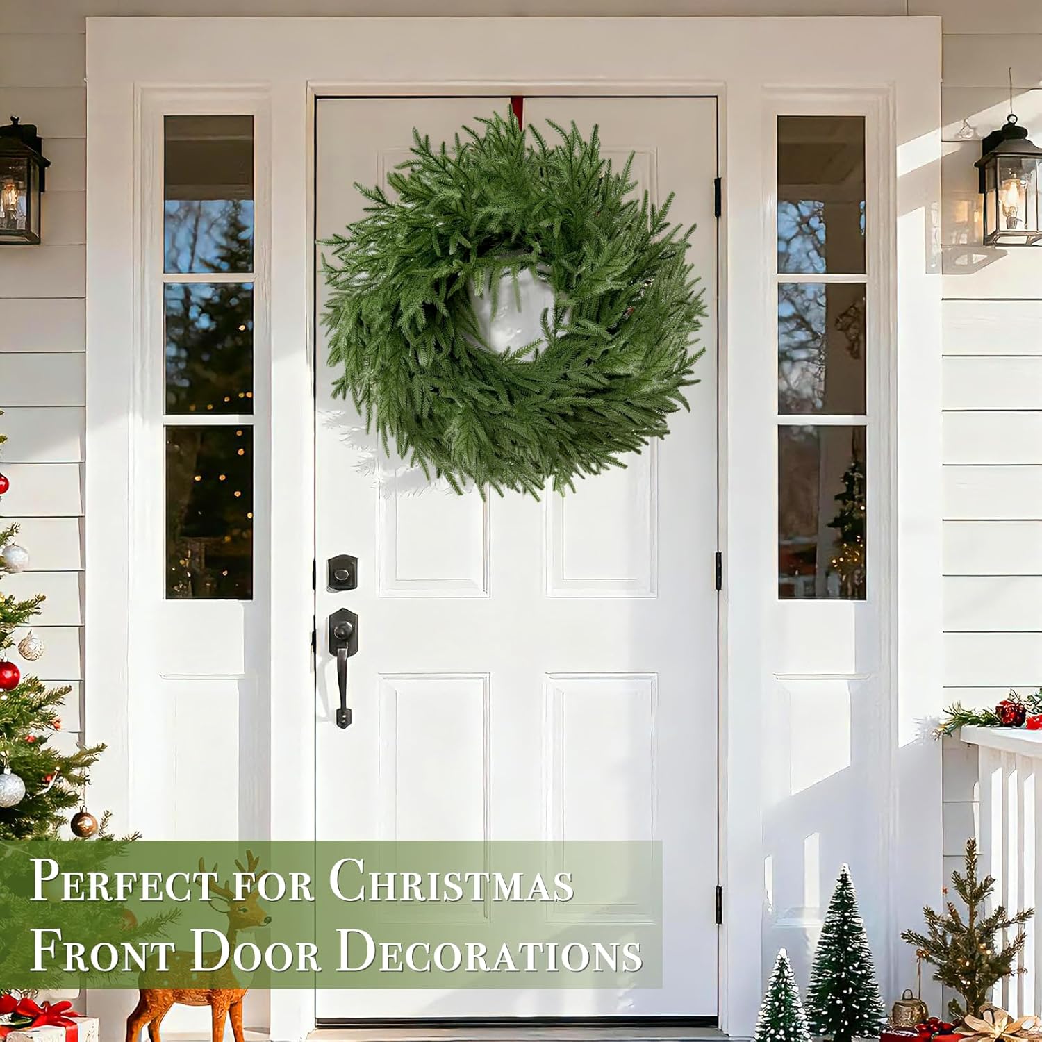 24 Inch Real Touch Norfolk Pine Wreath Christmas Wreaths for Front Door, Large Artificial Christmas Wreath Outdoor Greenery Wreaths for Wall Window Porch Farmhouse Indoor Outdoor Home Holiday Decor
