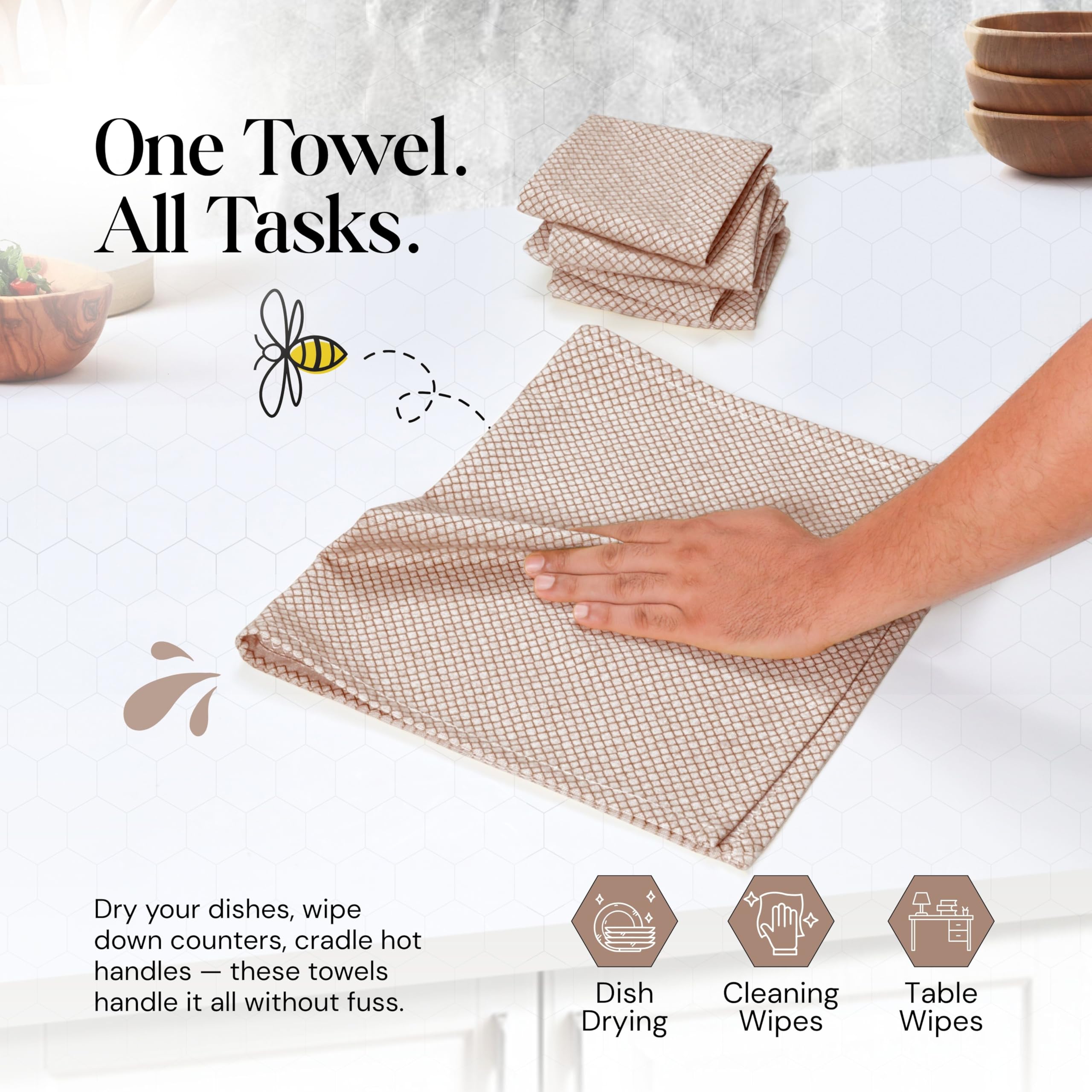 HEIRLOOM COMFORT Brown Honeycomb Kitchen Towels 3 Pack, 40x66 cm, 100% Cotton, Quick Dry, Soft, Absorbent - Image 4