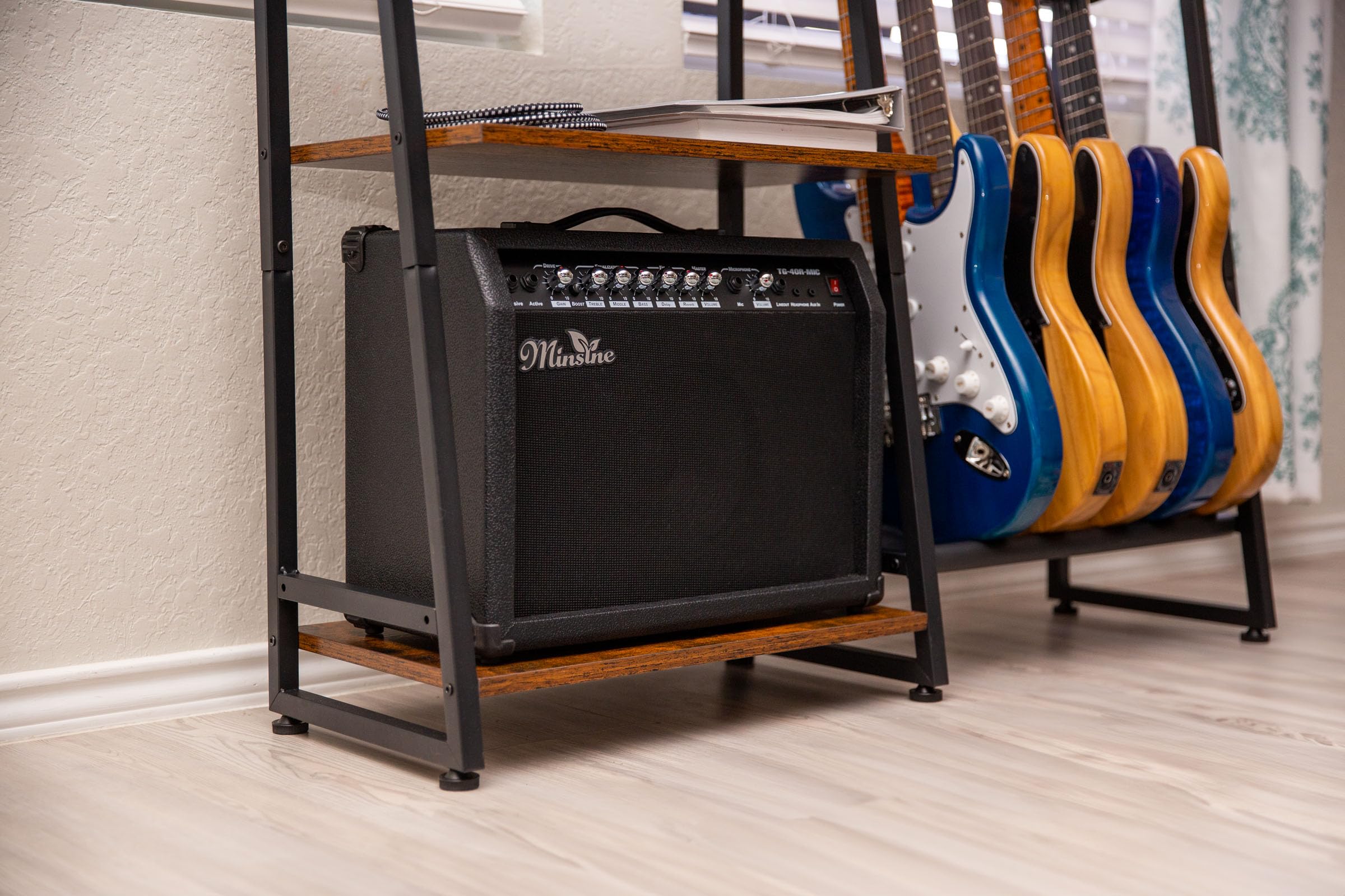 Multi-Gitarren- und Verstärkerständer, Gitarrenständer für 4 bis 6 Gitarren, verstellbar, Finish Friendly, Gitarrenständer Boden, Arzuza Music