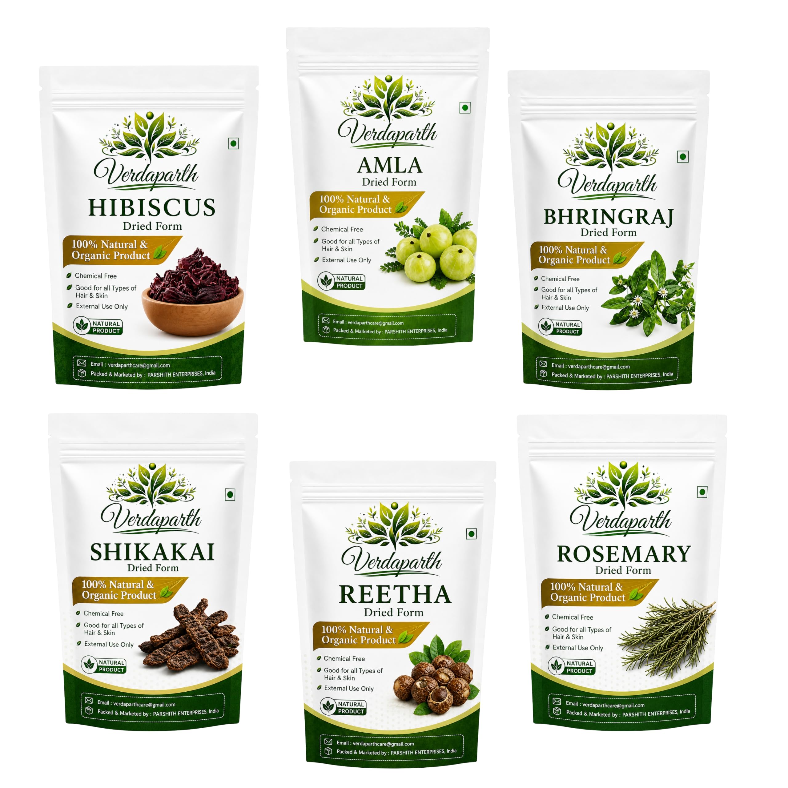 100% Natural Ayurvedic Hair Care Combo 300g | Raw Reetha, Amla, Shikakai, Bhringraj, Hibiscus & Rosemary | Whole Dried Herbs for Hair Growth, Hair Fall Care, Strength & Shine | Pure Raw Form (6 x 50g Packs)-image-46