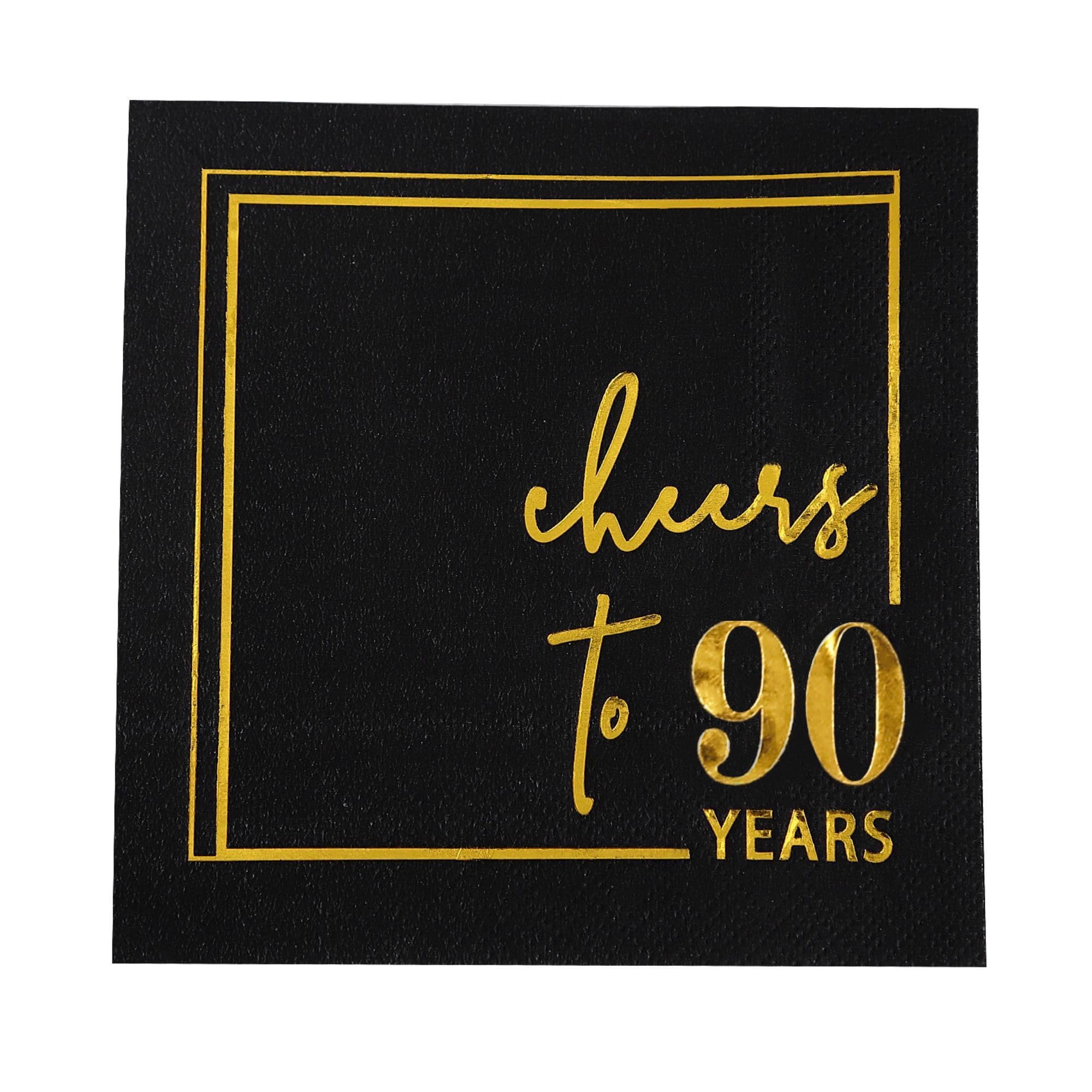 Cheers to Years - Servilletas de cóctel – 50 unidades – Servilletas de cumpleaños de 3 capas de 5 x 5 pulgadas, servilletas desechables de fiesta de papel para decoraciones de cumpleaños, aniversario
