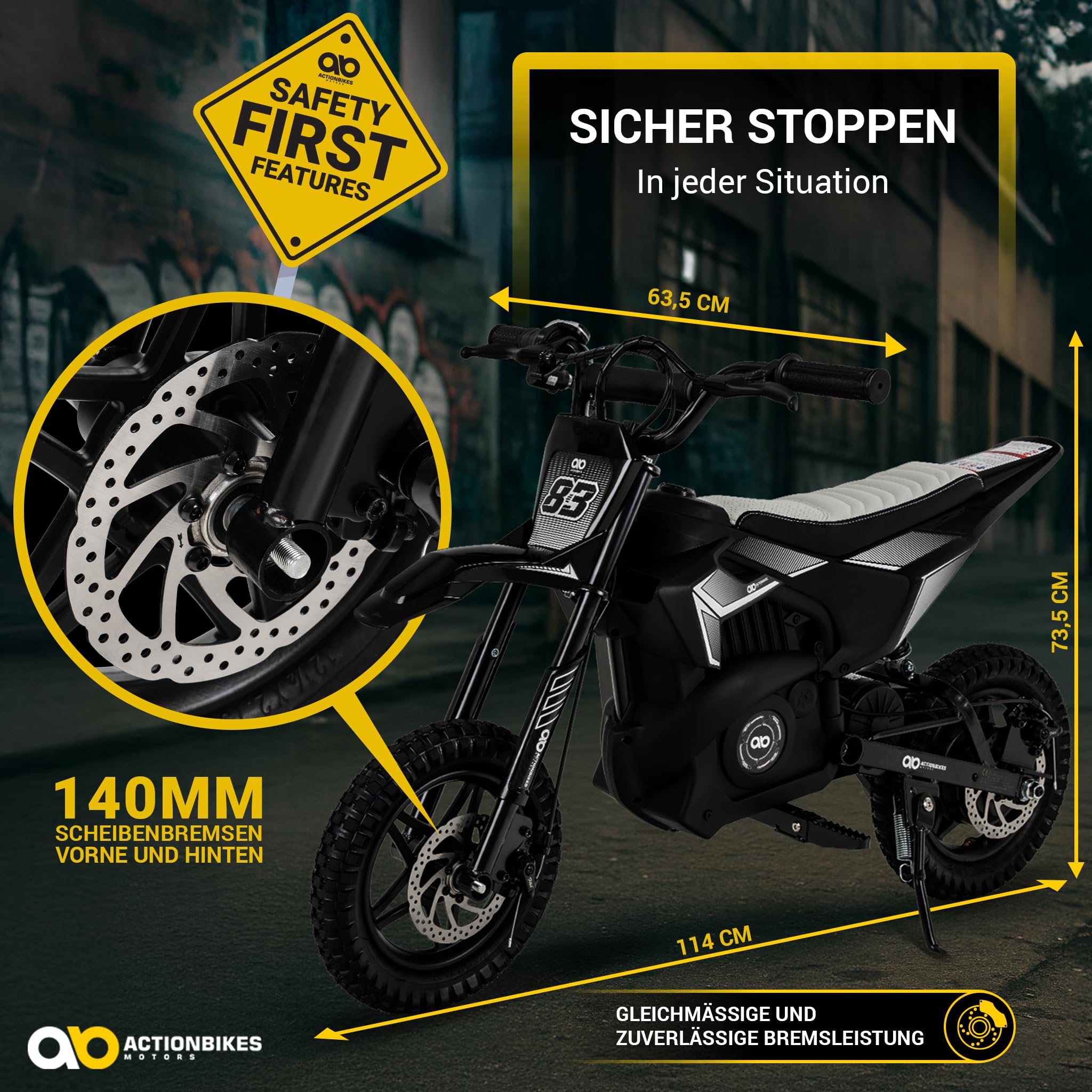 Actionbikes Motors Elektro Motorrad Kinder | 𝟐𝟒 Volt 𝟐𝟓𝟎 Watt Motor bis 𝟐𝟐 km/h | E Bike | Dirt Bike | Electric Bike | Motocross | Pocketbikes | Pocketbike | Dirtbike ab 8 Jahren (Schwarz)