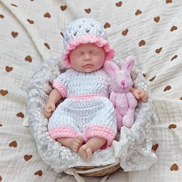 MYREBABY Micro Full Body Platinum Silicone Reborn Baby Doll 7 Inch Looking Real Baby Miniature Lifelike Sleeping Eyes Closed Baby Girl Realistic Newborn Baby Doll with Gift Box
