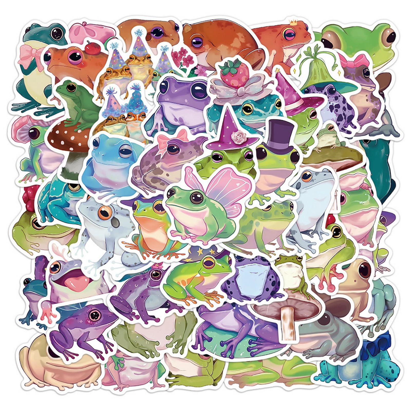 50pcs Frog Stickers Funny Cartoon Animal Aesthetic Decals, Vinyl Waterproof Stickers for Water Bottle, Laptop, Skateboard, Luggage, Phone, for Teen