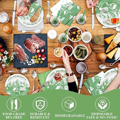 Miniatura 4 de Zubebe 120 piezas de suministros de despedida de soltera para 24 invitados, platos de papel (7 y 9 pulgadas), vasos, tenedores, servilletas de