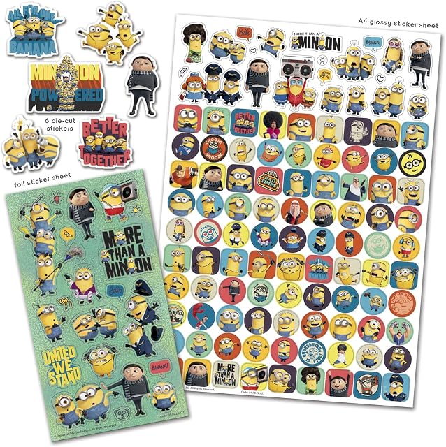 Paper Projects 01.70.22.027 Minions: The Rise of Gru Mega Pack | Three Types of Stickers (Around 150 Total) | Reusable on Non-Porous Surfaces, 29.7cm x 11cm
