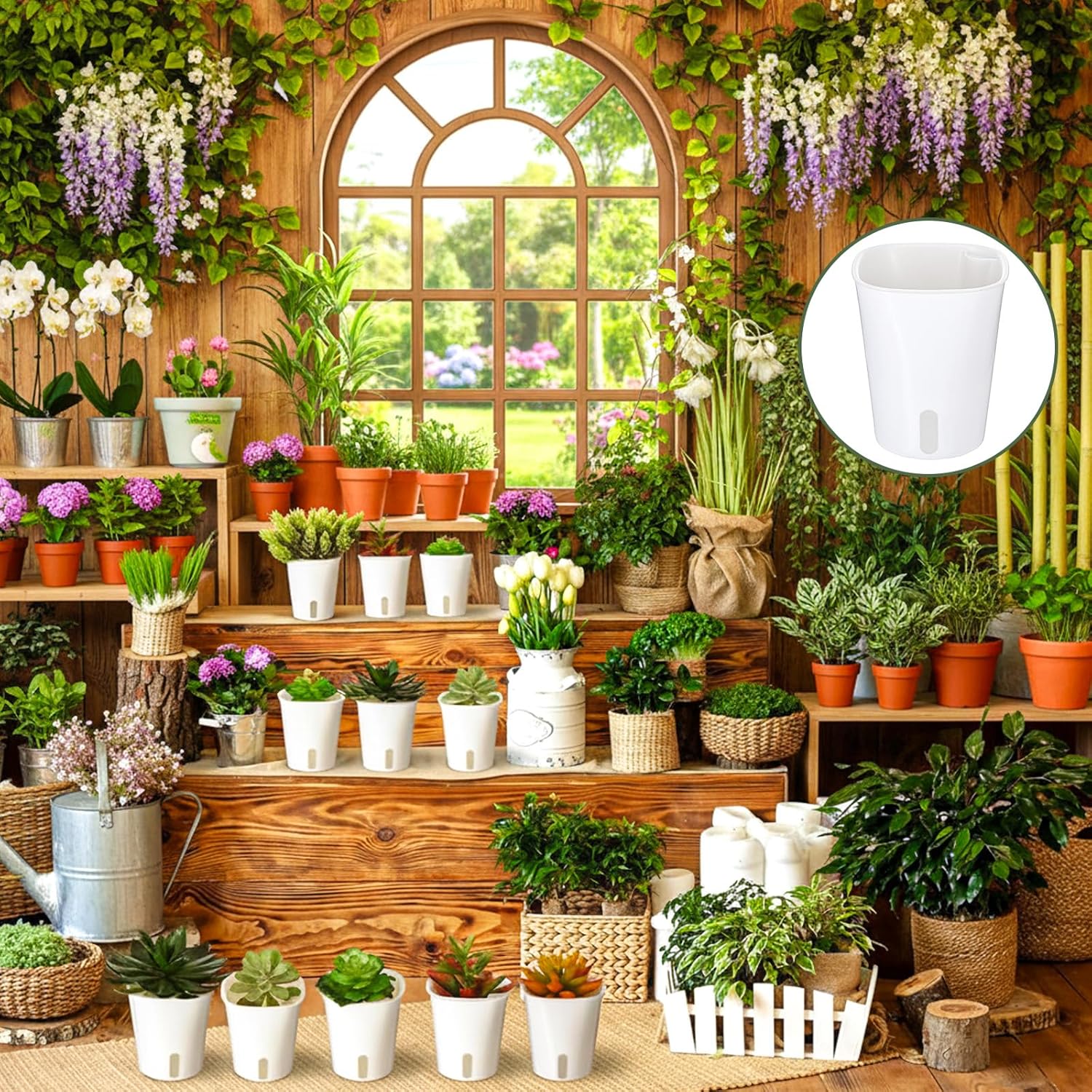 18 Pcs Self Watering Pots 3 Sizes Plastic Self Watering Planters Small Flower Plant Pot with Inner White Pot for Indoor House Plants, Flower (3", 4", 5")