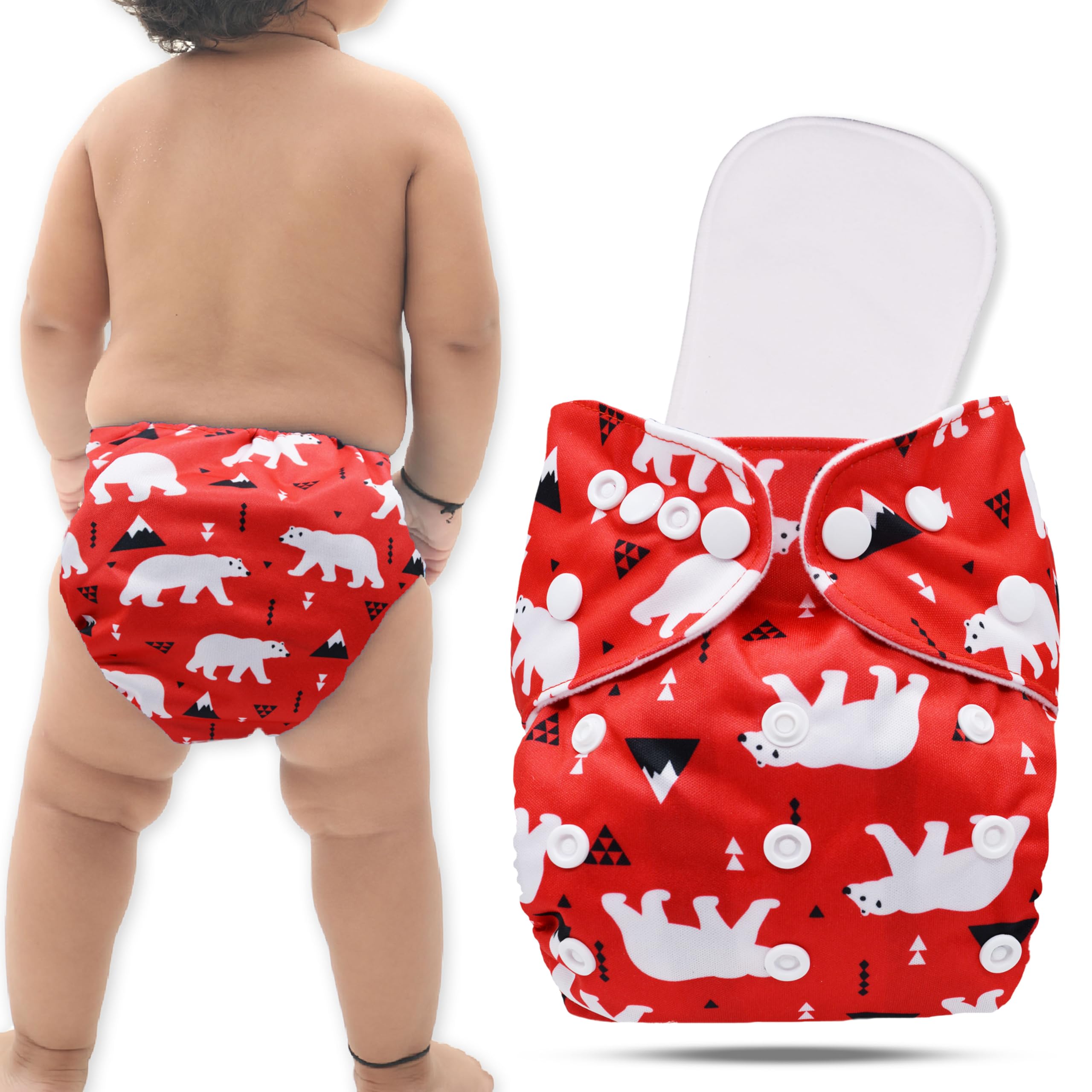 Bembika A+ Printed Cloth Diaper with 4 Layer Polar Fleece Insert for Babies | Reusable & Washable Cloth Nappies | Leakproof Waterproof Adjustable Pocket Diaper for Newborn Baby & Toddlers 0-2 Years - BE2677-image-26