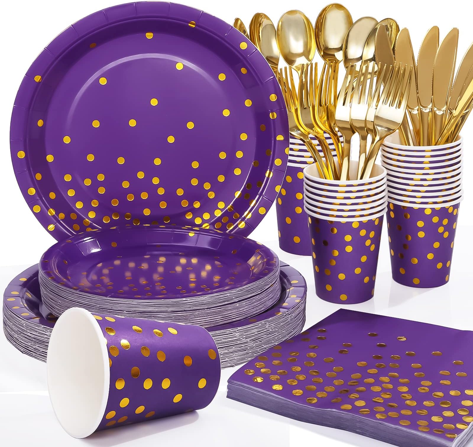 JOYOCEAN175Pcs Purple Party Decorations Purple Party Supplies Purple Plates and Cups and Napkins Sets Purple Disposable Plates for Party Birthday Wedding Decorations, Serves 25