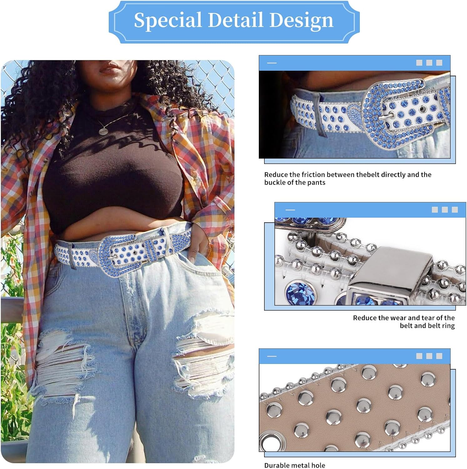 TINIDI Rhinestone Belt for Men Women Western Bling Heart Crystal Diamond Studded Leather Belts for Jean Pants