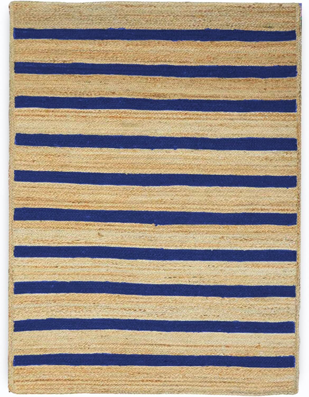 Hand Braided Jute 12x15 Kilim Flatweave Rug Thick 0.27" Blue Striped Pattern Rugs for Living Room Kids Room Decorative Floor Indoor Outdoor Home/Office Decor Carpet