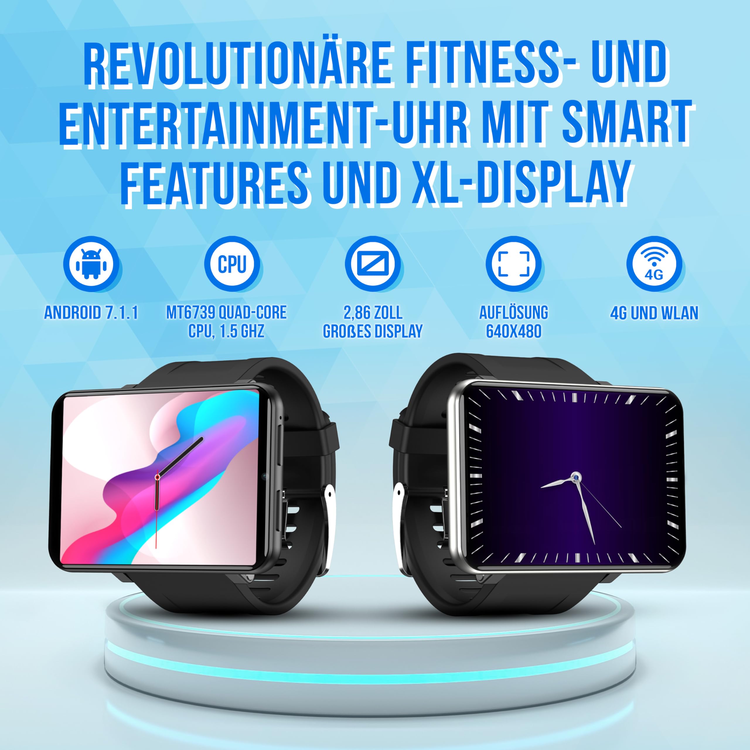 Silvergear® Smartwatch Männer & Frauen XL | 2.4 Zoll Touchscreen | Extra große Smart Watch | 16GB Speicher | Kamera, Anrufe, Apps | Fitness Uhr mit Herzfrequenzmesser | Schrittzähler | iOS, Android |