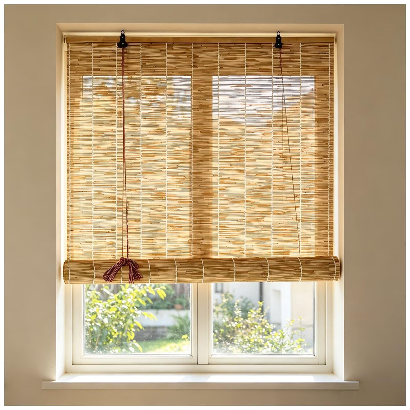 Tende a rullo in legno per interni con meccanismo di sollevamento W105 x H250cm (41.3x98.4in) Tenda a rullo in bambù,delicata filtrazione della luce per ambienti abitativi e lavorativi Colore primario
