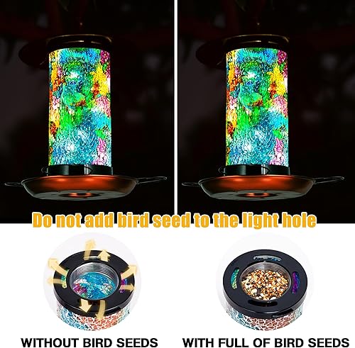 Miniatura 3 de Ottsuls Comedero de pájaros con luz solar para colgar al aire libre, mosaico de lujo con forma de farol vintage, regalo único para amantes de las