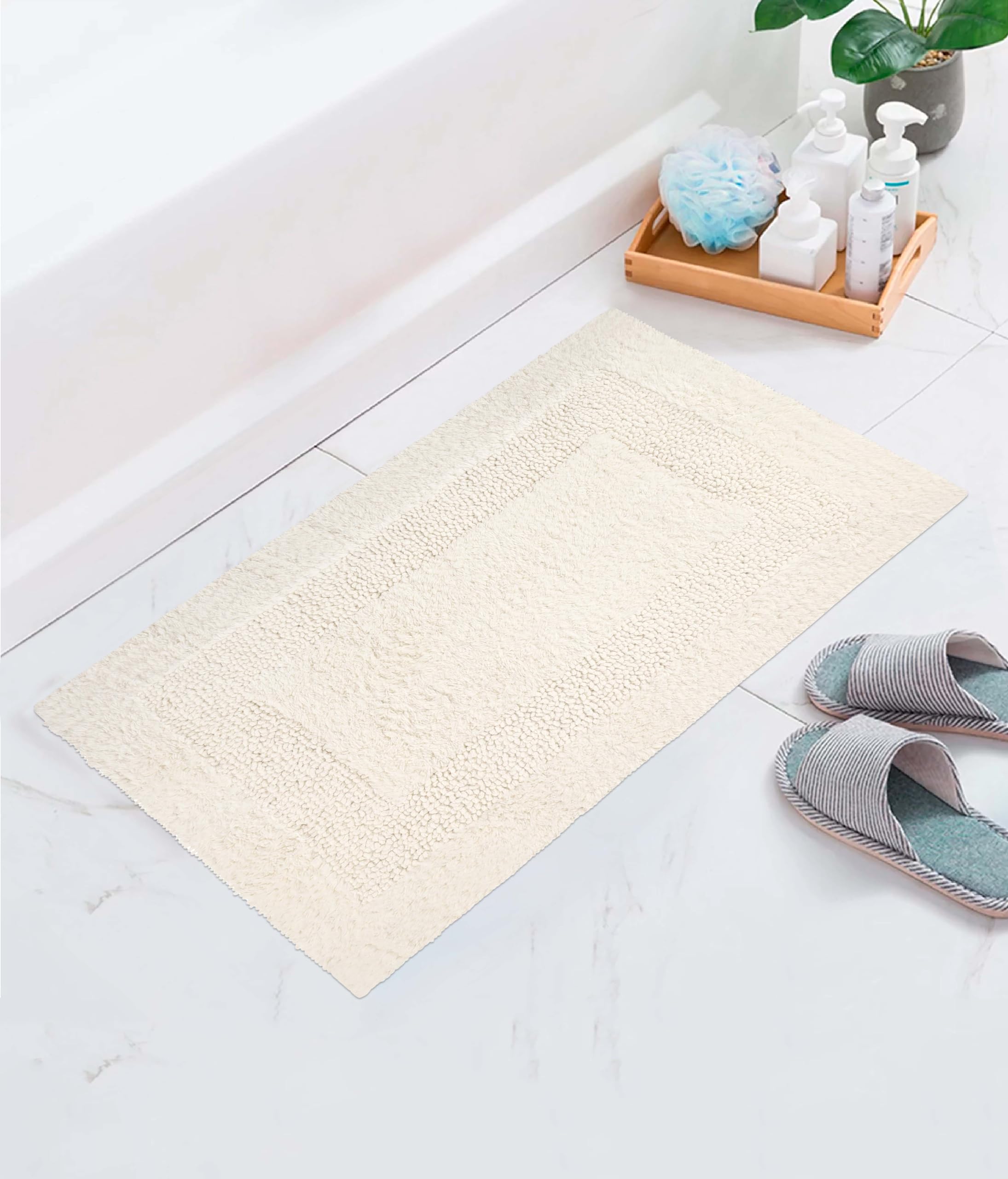 Cotton Craft Wendbarer Badteppich, weich, luxuriös, 43 x 61 cm, Elfenbeinfarben, 2 Stück