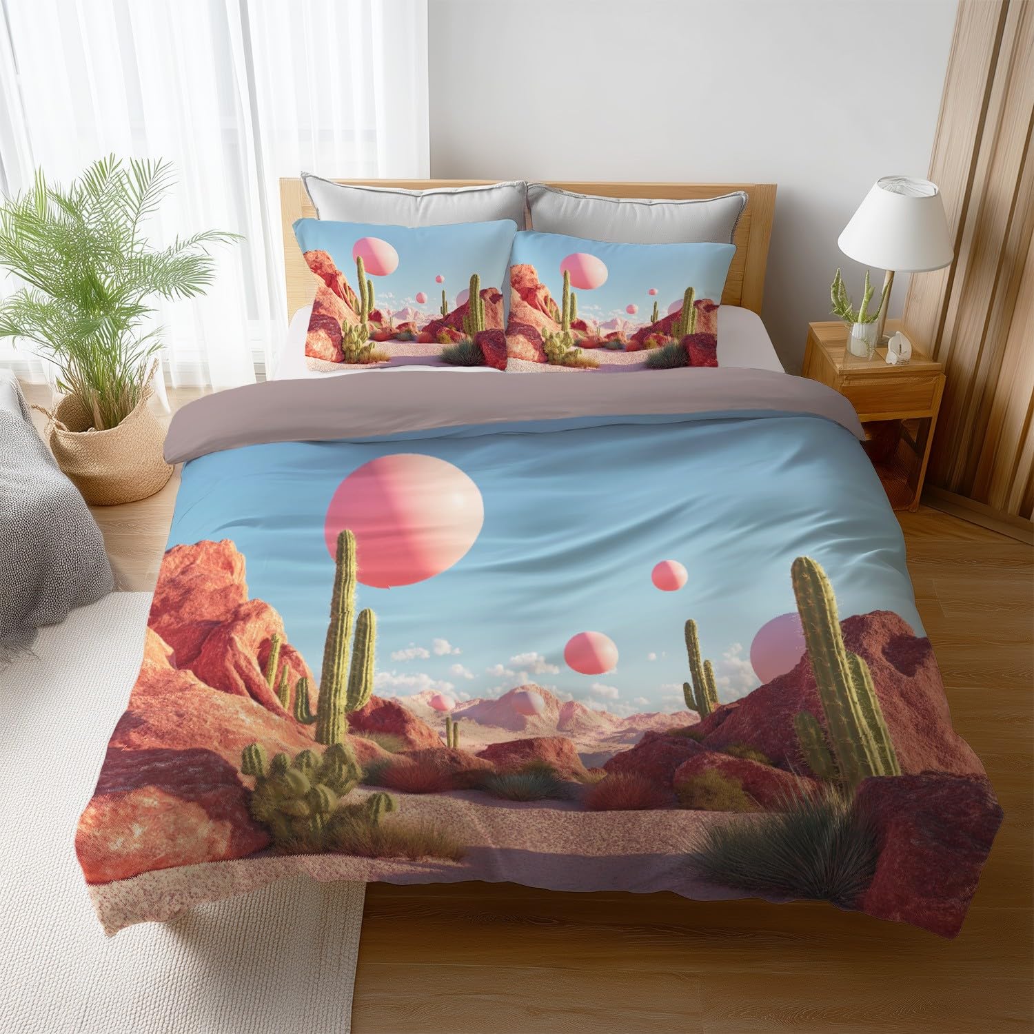 Housse de couette cactus en microfibre brossée pour une chambre moderne et colorée