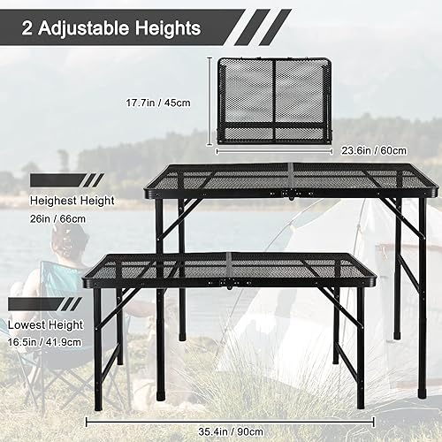 Miniatura 4 de Grovind Mesa de parrilla plegable para acampar con escritorio de malla mesa de metal ligera de 3 pies para exteriores mesa de parrilla portátil de