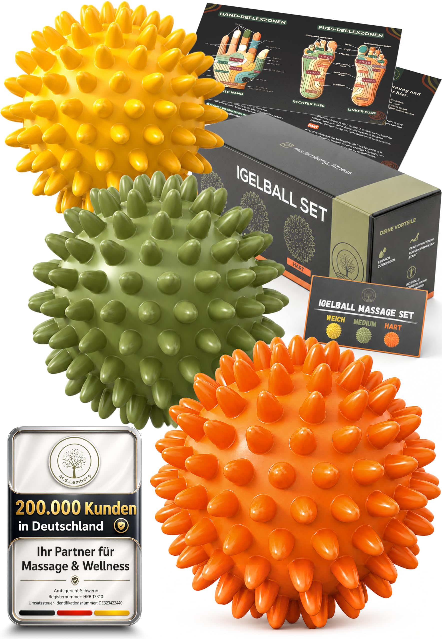 M.S.Lemberg Hedgehog Ball Massage Set [3 Hardness] - Massage Ball for Reflex Zones Foot Massage Back Neck Hand Foot - Nub Ball with Nubs Small - Relaxation Gift - Hard, Medium & Soft-image-39