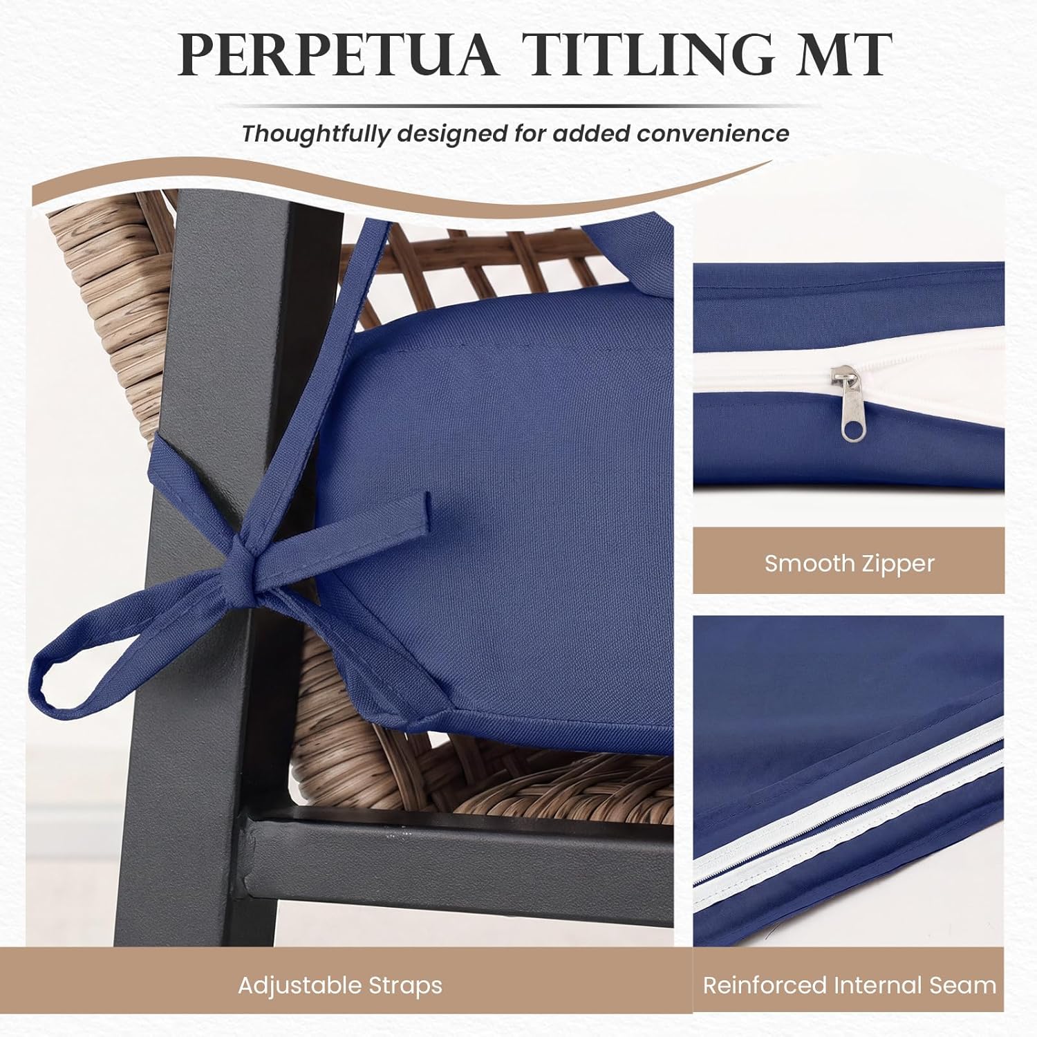HOMREST Outdoor Chair Cushions Set of 4, 24x24 Inch Waterproof Patio Furniture Cushions with Removable Covers & Ties, Reversible Seat Cushions and Back Cushions for Garden Deck Furniture, Navy Blue