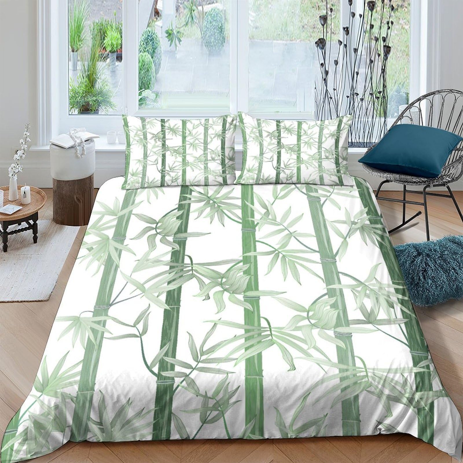 Ctjqhvkz Style-1 3D Printed Bamboo Forest Fitted Sheet Microfiber Soft Green Leaves Mattress Cover For Bedroom Dorm Decor Protection Single（135X200cm）